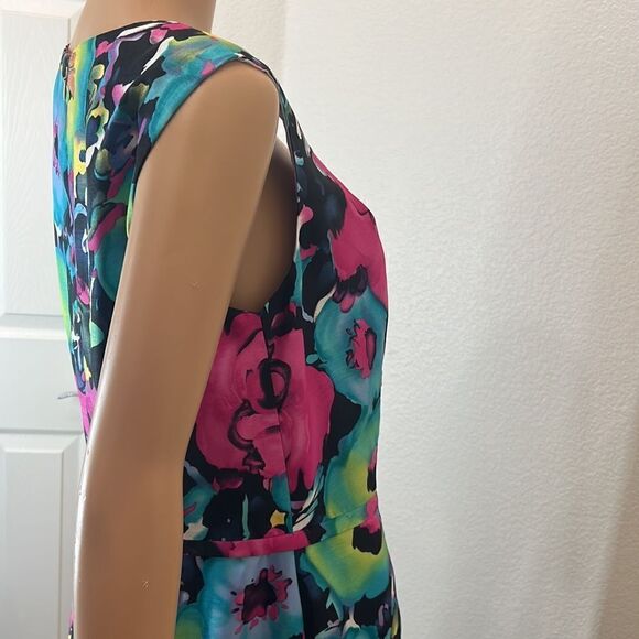 Black Label Evan Picone Dress Floral Sweetheart Neck Sleeveless Midi Pink Blue - Picture 8 of 11